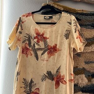 TOMMY BAHAMA Shift Maxi 100% Silk Round Neck Short Sleeve Hawaiian Floral L